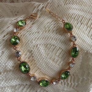 Gold-Tone Bracelet with Green and Clear Stones - Women's Jewelry